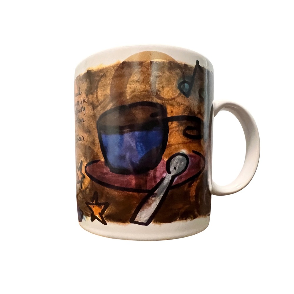 Vintage 1998 Starbucks Coffee Break Essentials Mug Ceramic‎ Whimsical Art 1990s